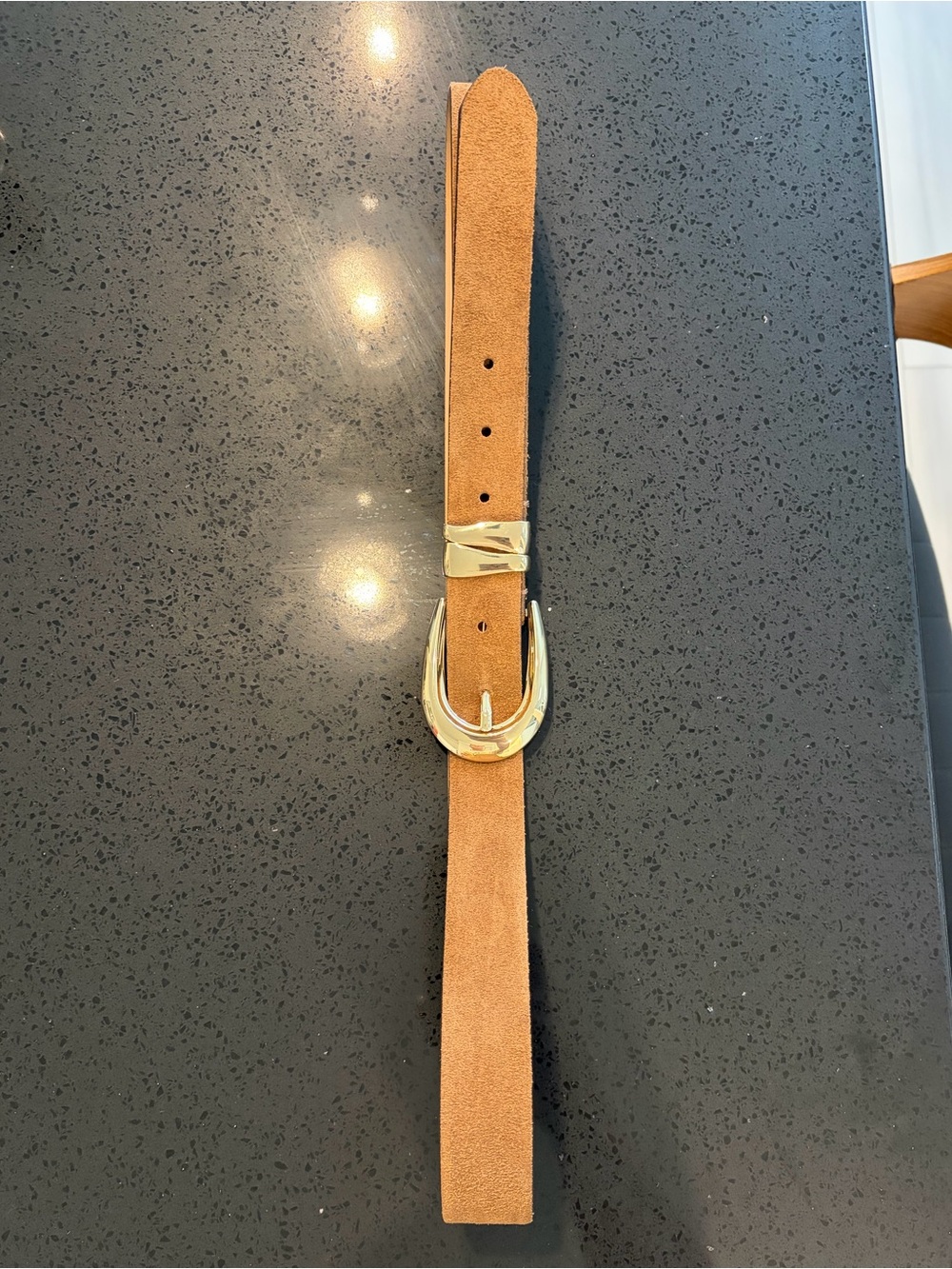 Light Brown Suede Leather Belt with Gold Buckle